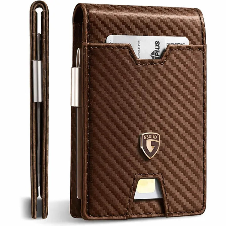 Best Leather Mens Slim Carbon fibre Wallet for Men Minimalist Genuine Leather Carbon Fibre | RFID Blocking Bifold Credit Card Holder | Futuristic Wallets for Men |